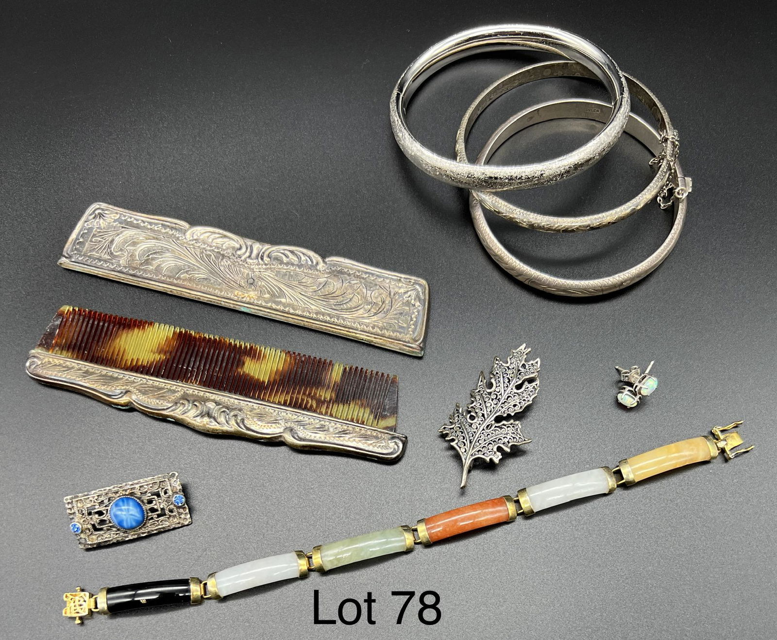 Collection of Sterling Silver Jewelry Including an 800 silver Comb (1 of 6)
