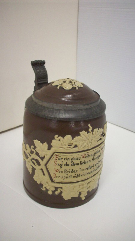 Villeroy & Boch German Stein: marked 1/2 Liter, has Pewter lever and lid seal ring, has German writing, excellent condition