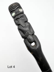 New Zealand Maori Carved Baton: A New Zealand Maori carved baton with shell inlaid details. 23" long.