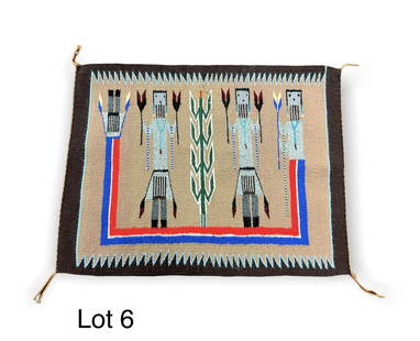 Navajo Woven Textile: A Navajo woven textile with four "yei" figures. 24" x 18".