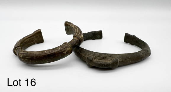 Pair of Lobi Tribal Group Brass Bracelets: Two old brass bracelets from the Lobi tribal group in Burkina Faso.