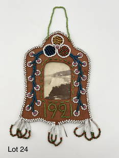 Iroquois Beaded Picture Frame: An Iroquois beaded picture frame with "1921" date.