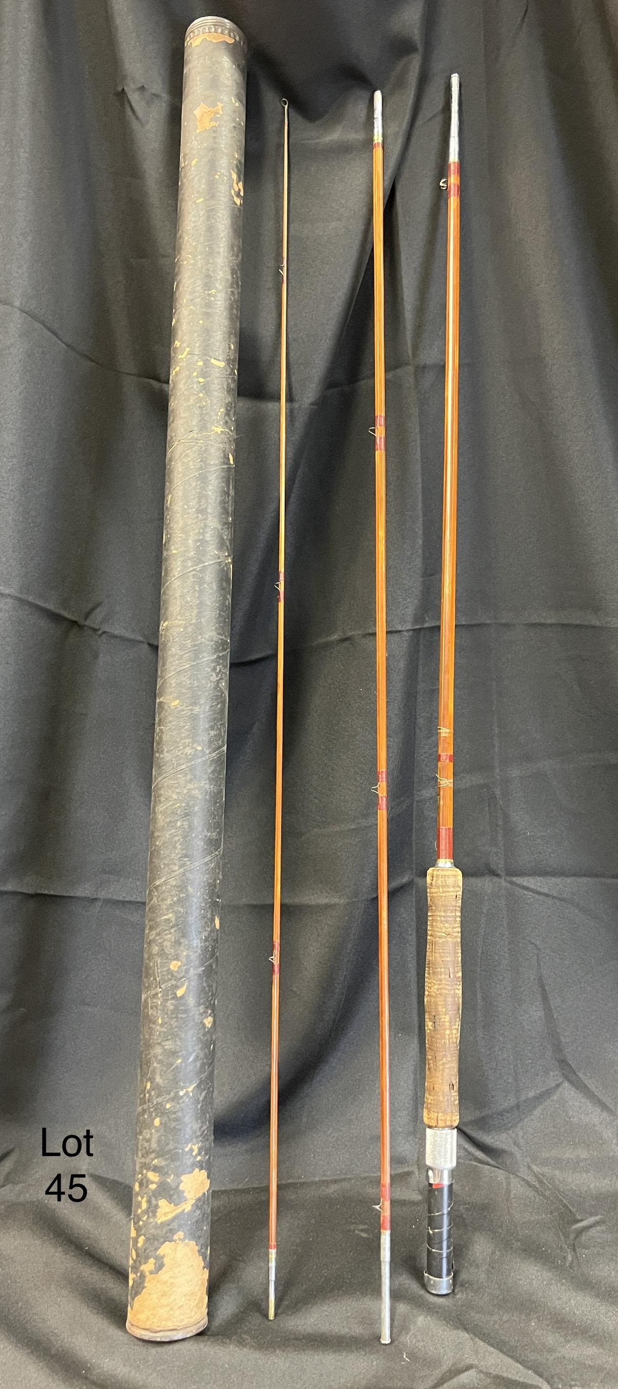 Montague Flash Fly Rod: A Montague Flash 9' split bamboo 3-piece fly rod with tube. (no cap).