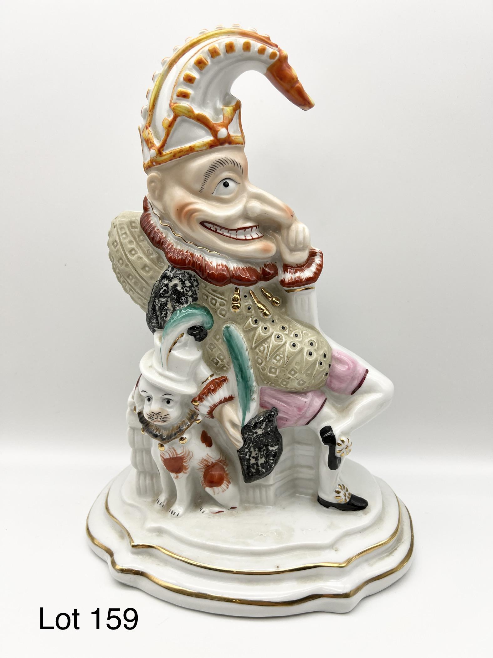 Antique Staffordshire Mr. Punch Bank: Antique late 1800's Staffordshire pottery Mr. Punch bank. Measures 11 1/2" tall.