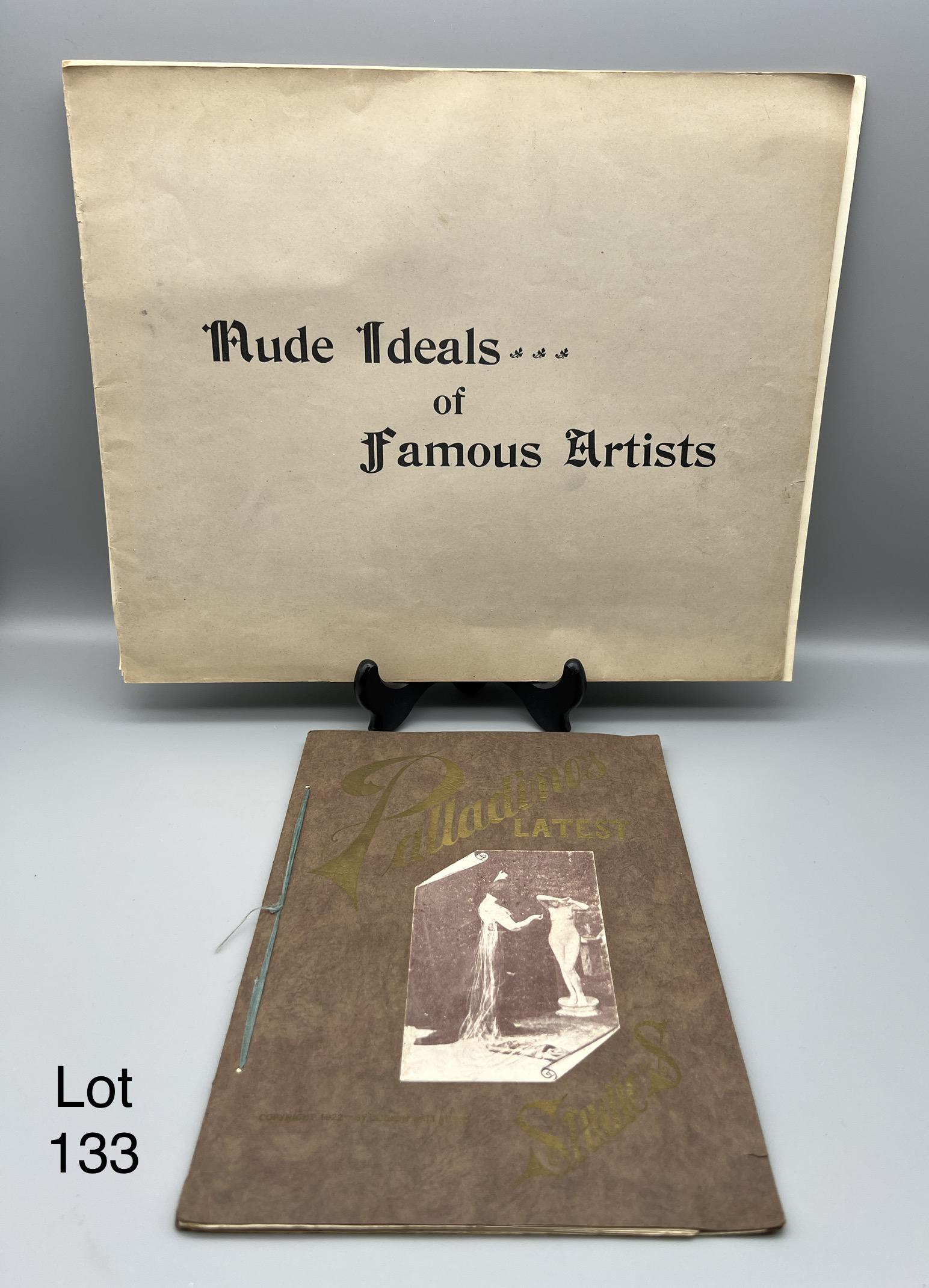 Lot of Vintage Nude Art Studies: Lot of nude art studies for aspiring art students. One is titled Palladino's Latest Studies from the Palladino Art Studio in Camden, New Jersey. The other is a portfolio folder titled Nude Ideals of F