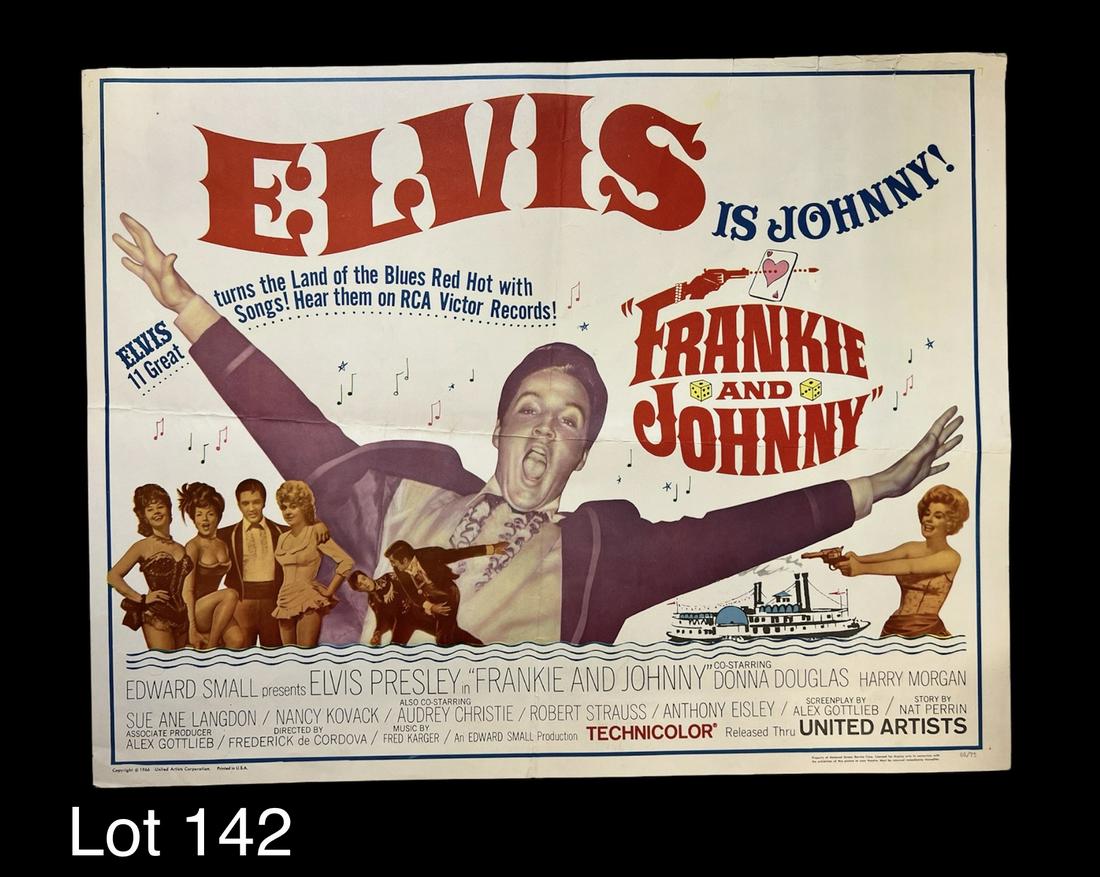 Vintage 1966 "Frankie and Johnny" Elvis Presley Numbered Movie Poster: A vintage 1966 movie poster for the film "Frankie and Johnny" starring Elvis Presley and Donna Douglas. This movie poster is numbered 66/75 on bottom right. "Copyright 1966. United Artist Corporation.