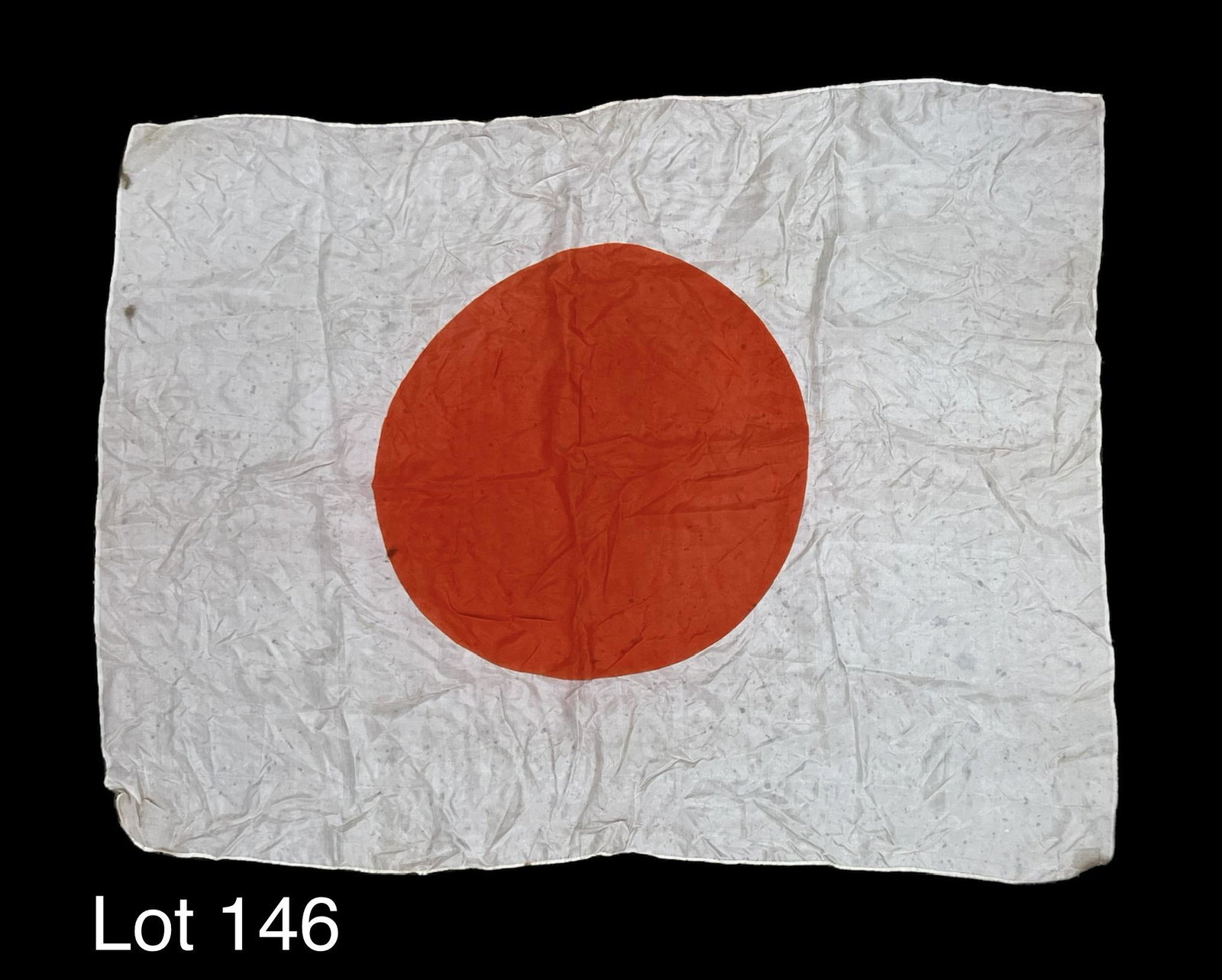 WWII Japanese Flag: WWII-era Japanese flag, colors still bright. Measures 36 1/2" x 27" *notes - some staining