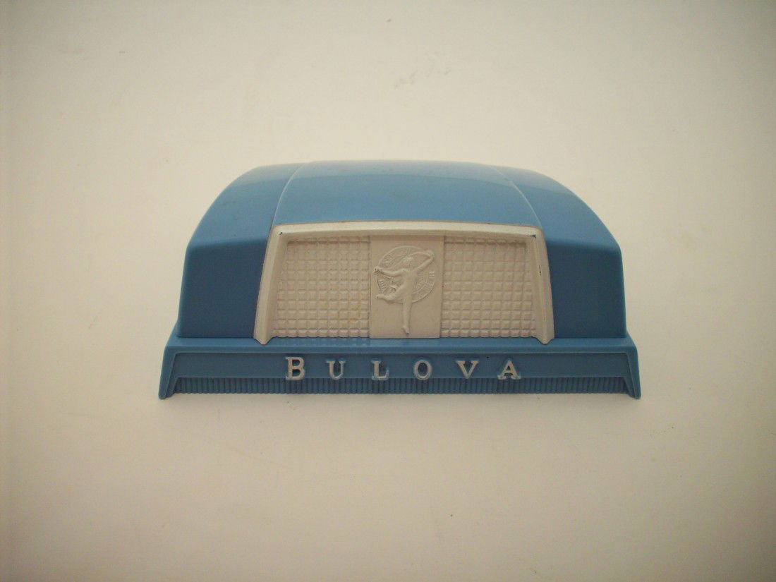 1956 Bulova "LaPetite" Ladies Wrist Watch: Bulova 23 jewels fashioned in Diamonds. In original blue case. Excellent working condition with use scuffs.