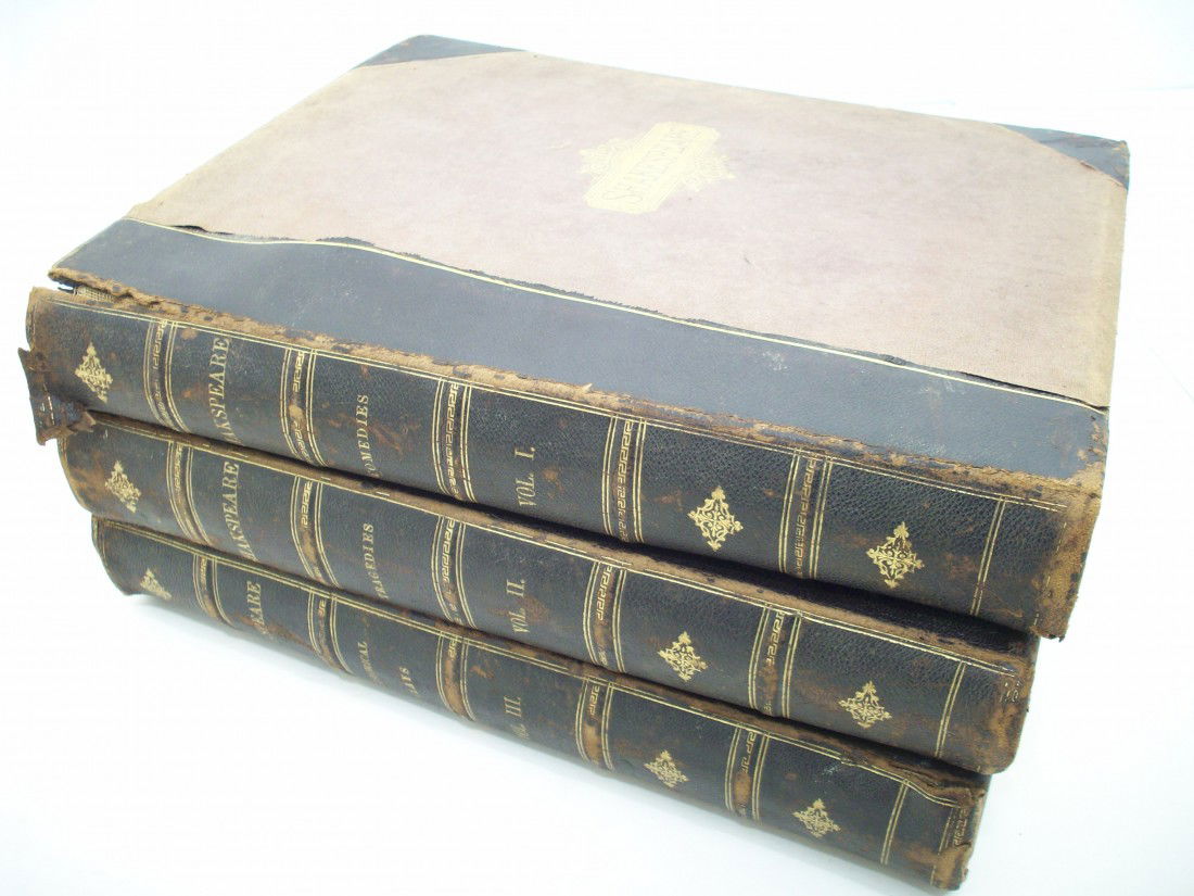 The Illustrated Library Shakspeare Volumes I-III: Vol. I Comedies, Vol II Tragedies and Vol. III Historical Plays are illustrated by Sir John Gilbert, George Cruikshank and R. Dudley. Published by The International Publishing Co. Overall condition is