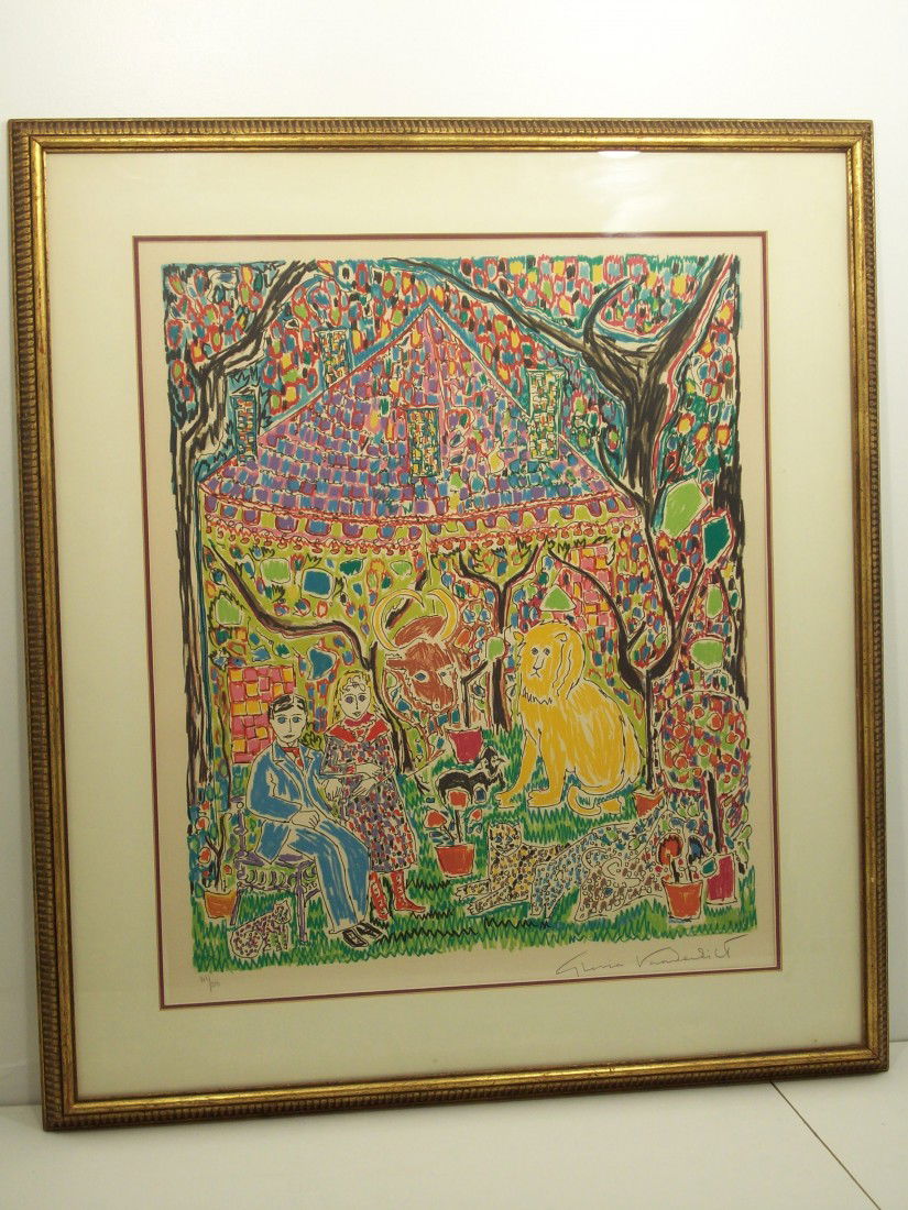 Gloria Vanderbilt Lithograph: 22" X 28" matted in a 29" X 35" frame. This color lithograph is signed in pencil and numbered 169/300. Excellent condition.