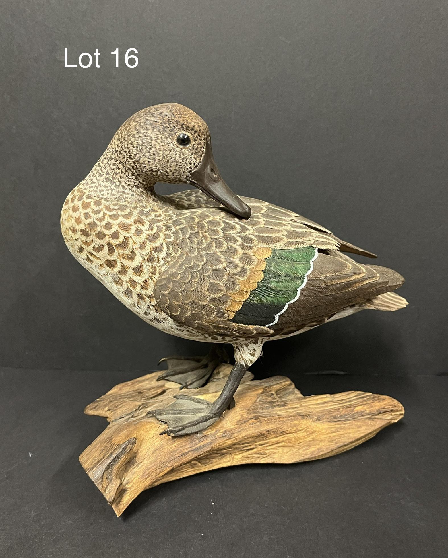 Signed 1984 Green Winged Teal Hen Carved Statue (1 of 7)