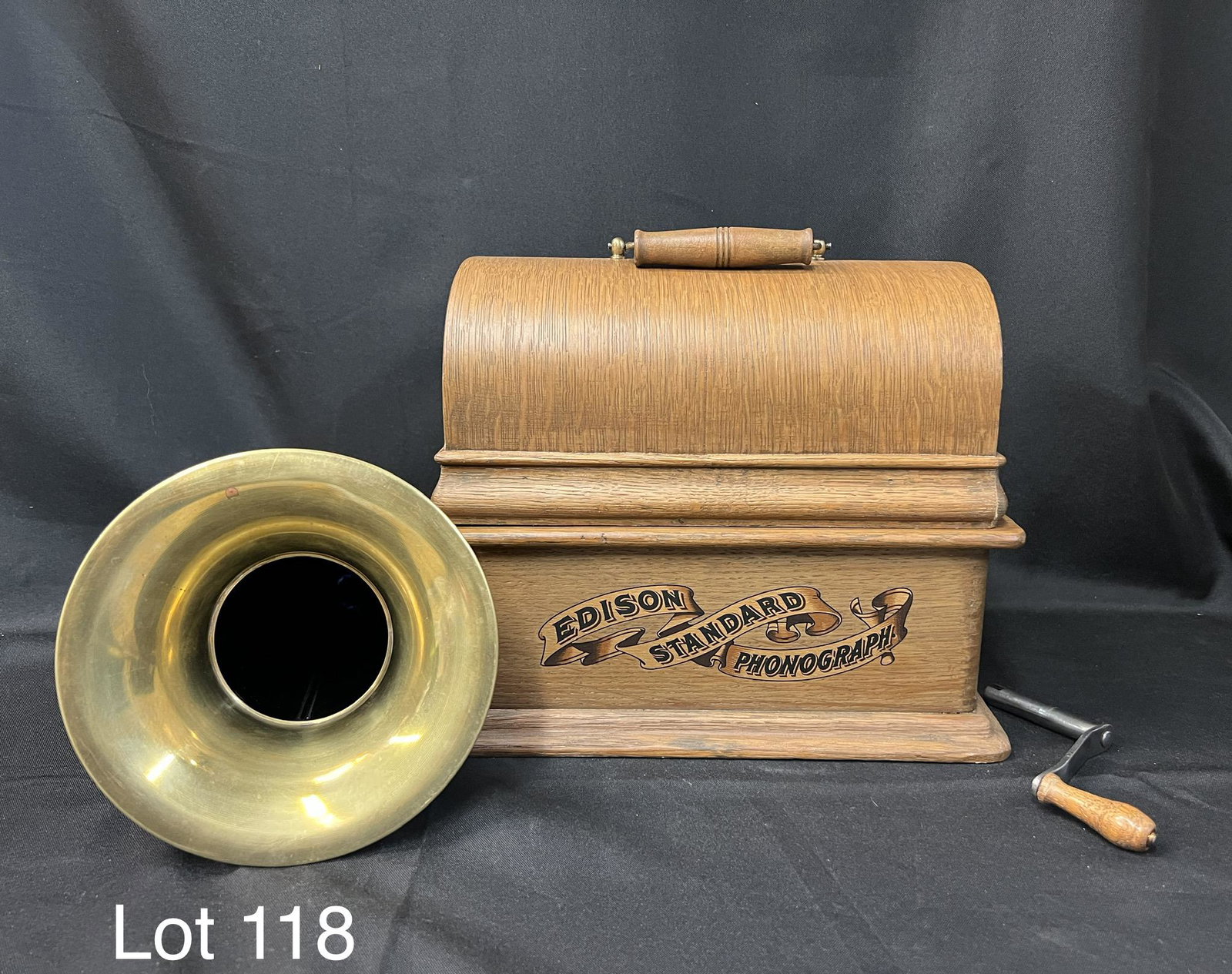 Antique Edison Standard Phonograph: An antique early 20th century Edison Standard phonograph. Serial number is S205780. Model "C" reproducer. Oak with light finish. Rubber drive belt. All decals in good condition. Comes with several rep