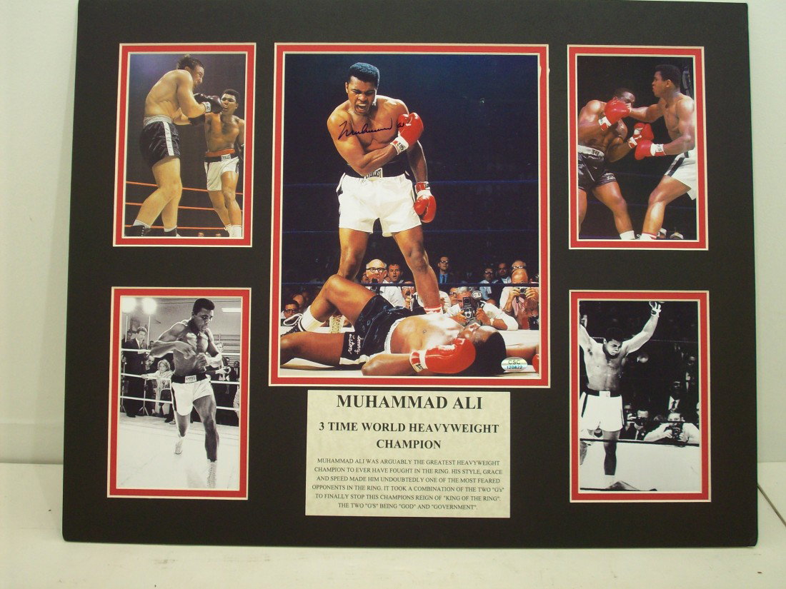 Muhammad Ali Autograph: Large matting of 5 photos with certificate of Authenticity