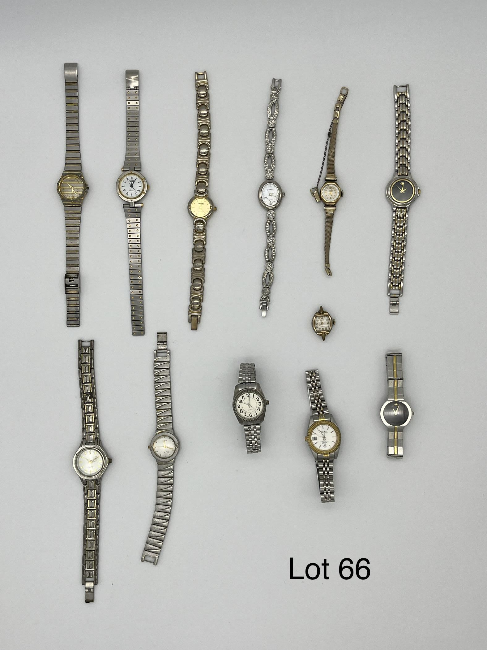Collection of Silver and Gold Tone Wrist Watches: Collection of twelve silver and gold tone wrist watches, including pieces from Elgin, Gruen, Avanti, Cartier, Pierre Nicol, Geneva, Croton Reliance, Rolex, and more.