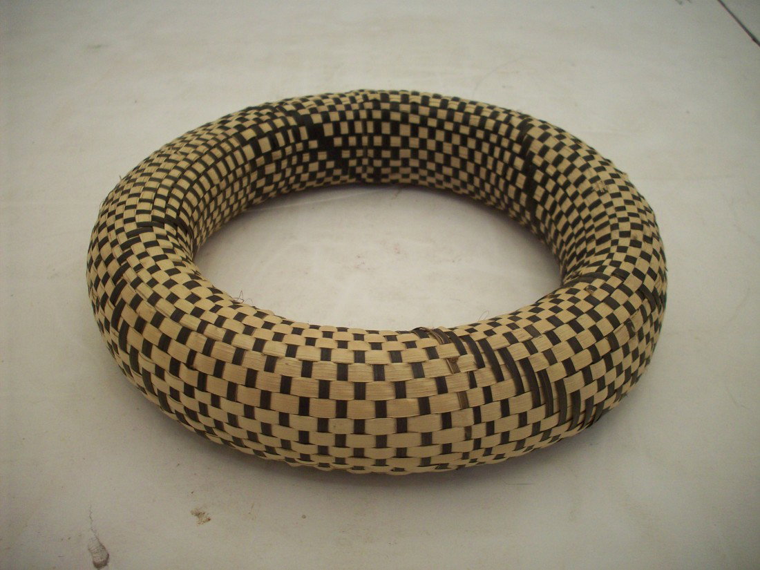 Vietnamese Head Carrying Ring: 8 1/4" diameter X 2", cream and brown material woven, center material unknown, tight, great condition