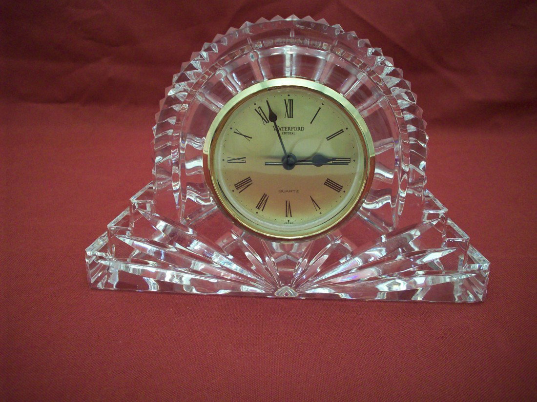 Waterford Crystal Clock: 5" X 7 1/4" X 2 1/4", glass frame holding round Waterford Clock, marked and in excellent working condition