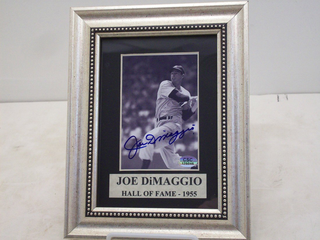 Joe DiMaggio Autograph: Framed matted black and white photo. Excellent condition, Includes Certificate of Authenticity