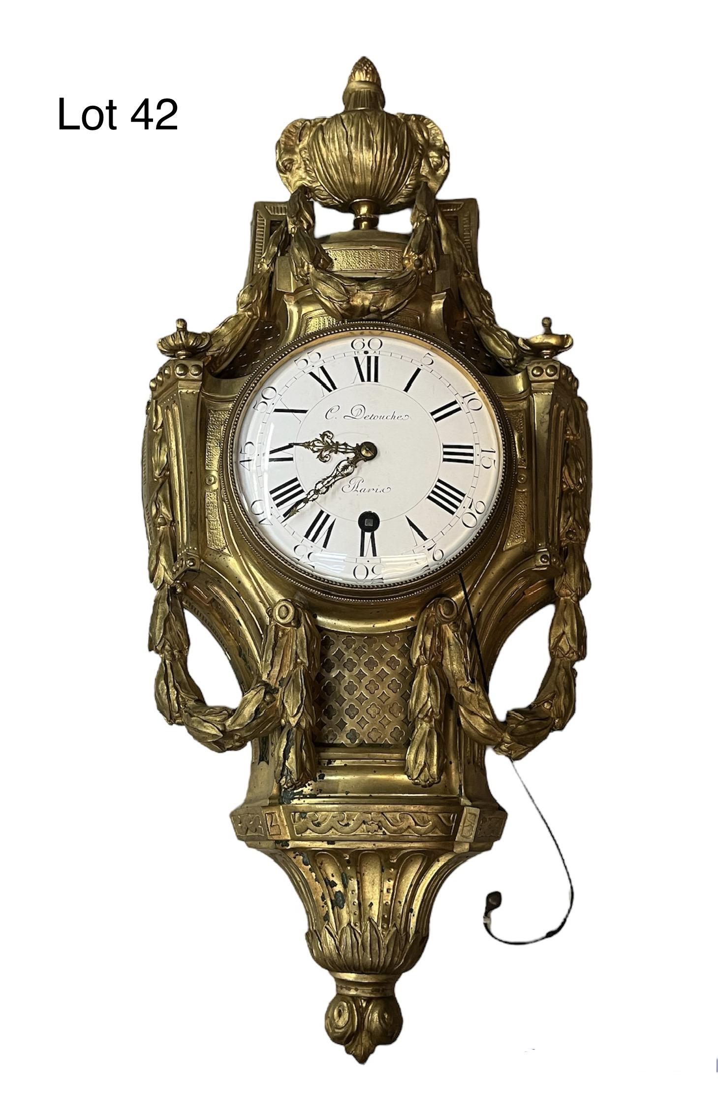 Antique French Gilt Wall Clock by C. Detouche (1 of 11)