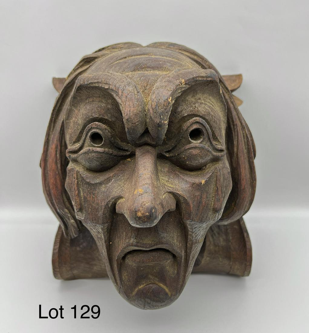 Antique Carved Wood Mask Wall Plaque (1 of 6)