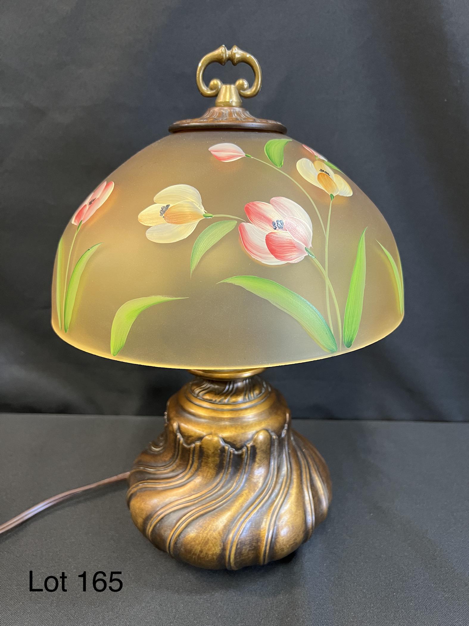 Fenton Lamp With Hand Painted Glass Shade