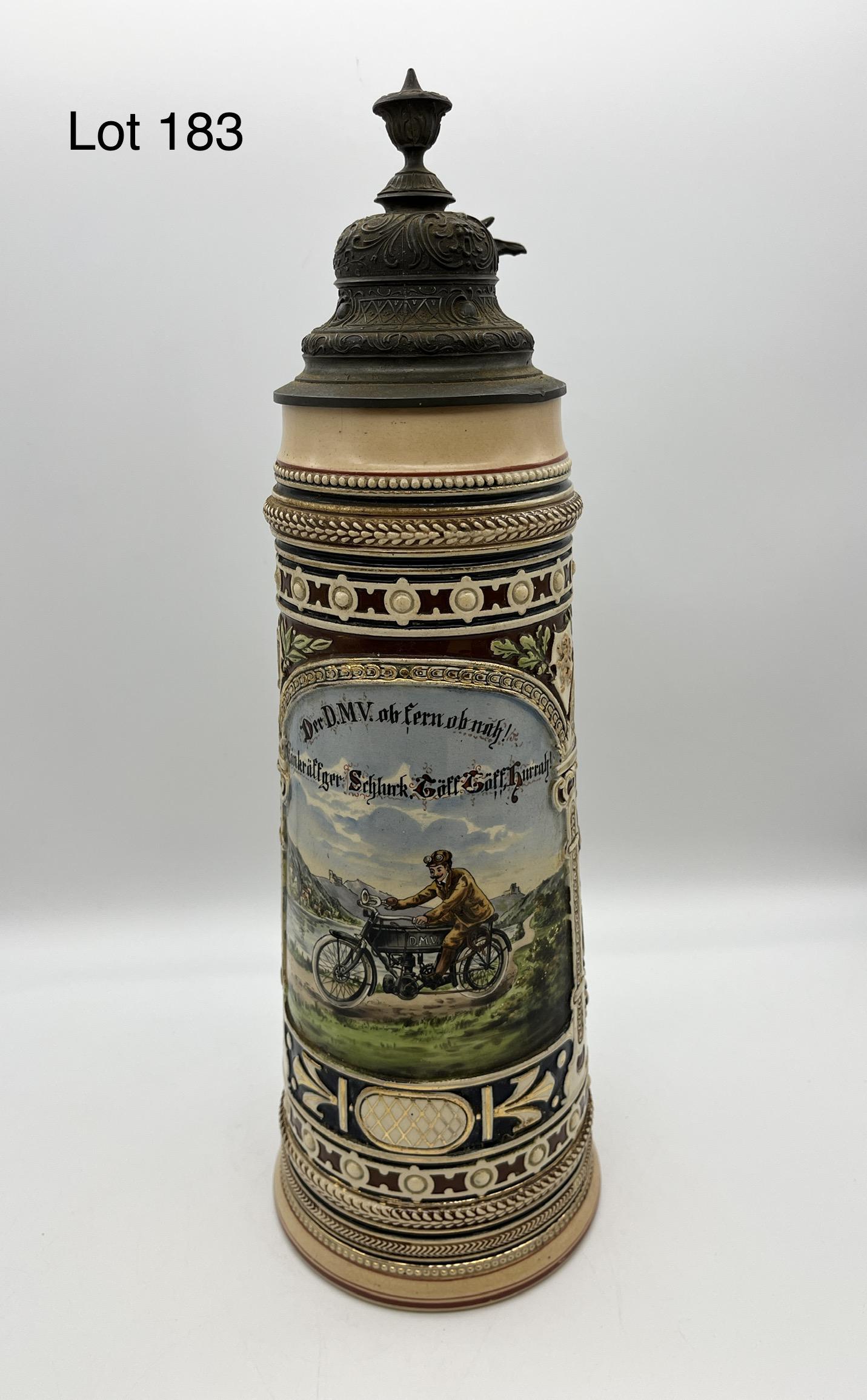 Large Antique Motorcyclist's Beer Stein (1 of 10)