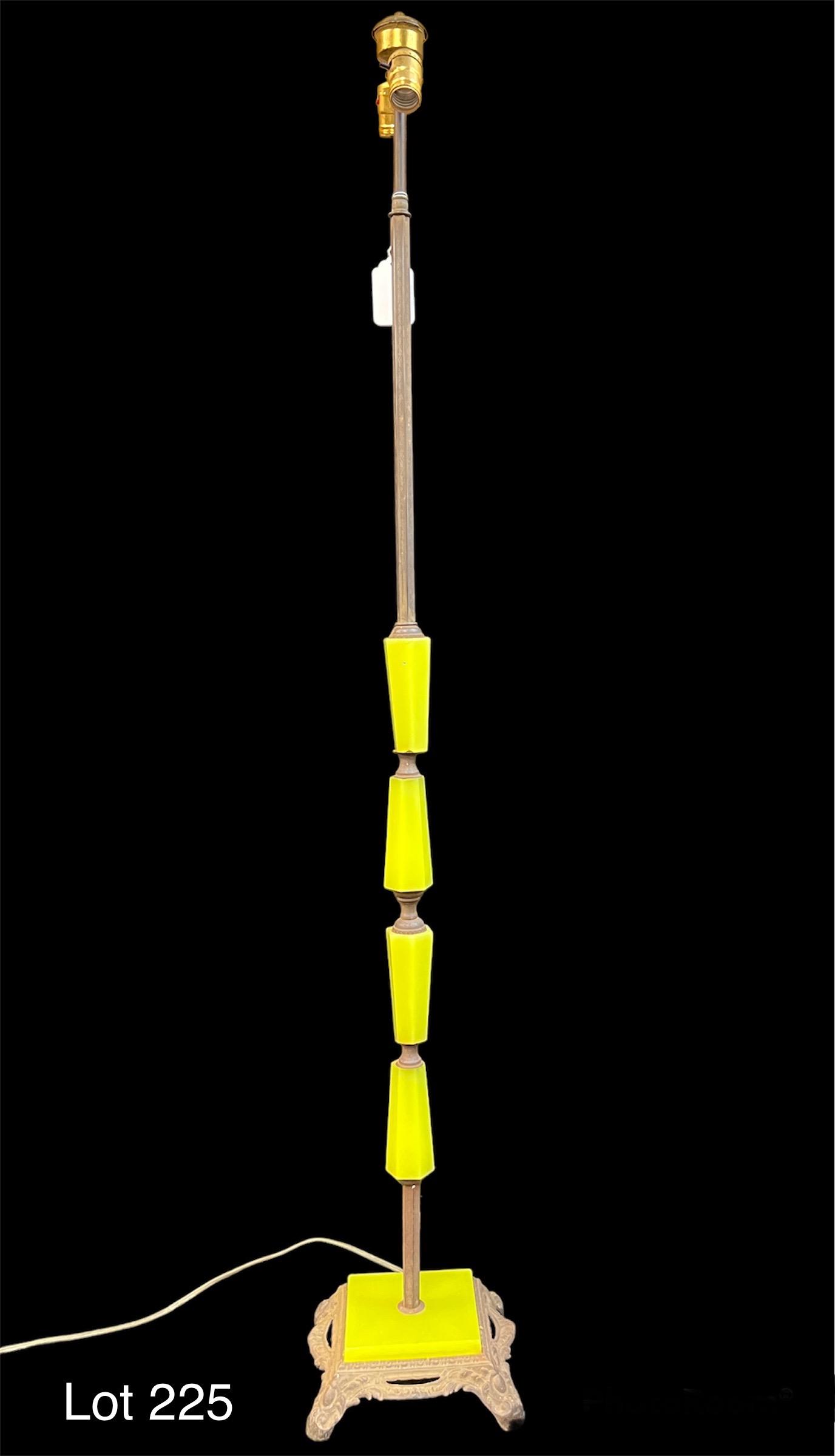 Art Deco Brass and Uranium Glass Floor Lamp (1 of 9)