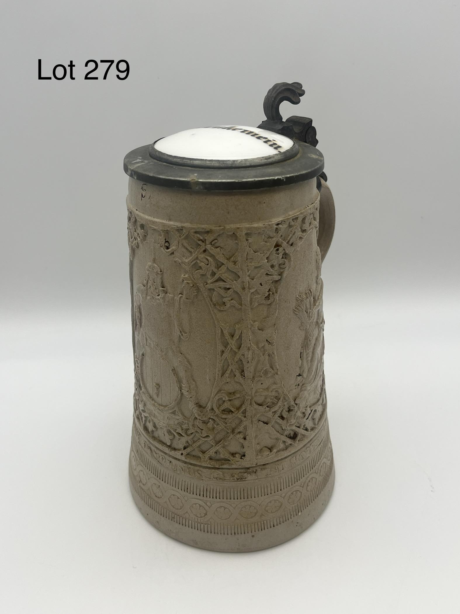 19th Century Stoneware Beer Stein with King Gambrinus (1 of 8)