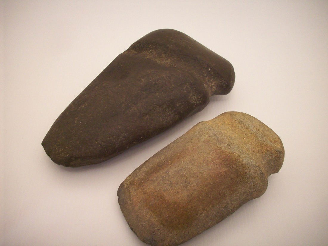 Two Vintage Carved Stone Indian Axe Heads