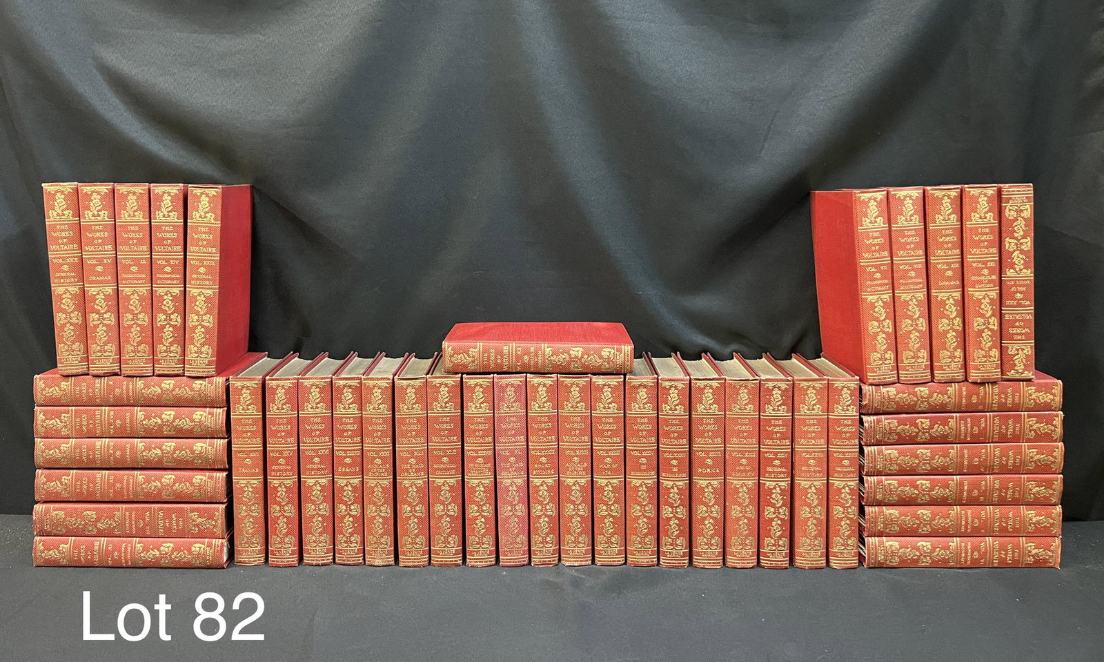 Antique 42 Volume Collection of The Works of Voltaire: La Verite Edition 42 volume set of The Works of Voltaire. There were only 700 copies made and this set is numbered 655/700. The works include a biography, general history, poems, dramas, romances and 