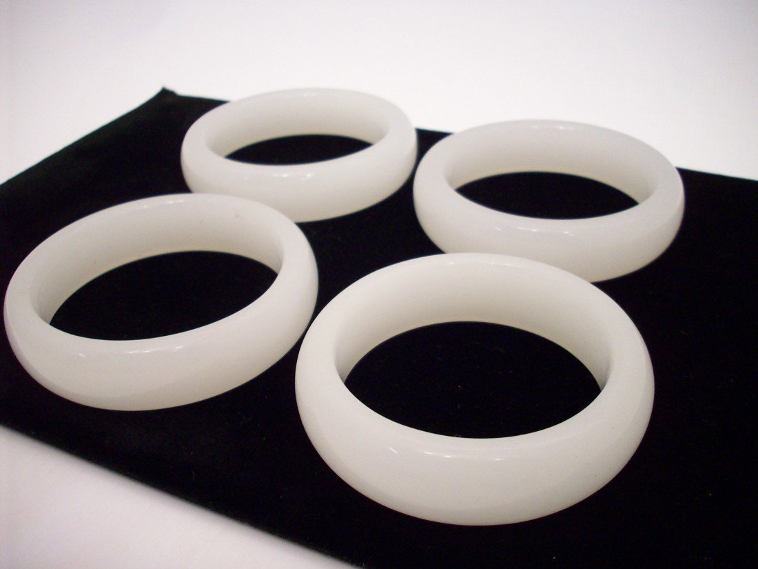 Lot of White Jade or Jade-like Material Bangles: China, Lot of four 3/4 X 3 1/4" White Jade or Jade-like Material Bangles, all in excellent condition