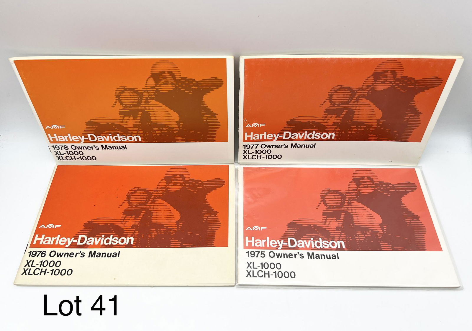 Collection of 1970s NOS Harley-Davidson Owner's Manuals: Group of 4 NOS Harley-Davidson owner's manuals from the 1970s. Includes a 1975 Sportster, 1976 XL 1000 XLCH-1000, 1977 XL XLCH 1000 and 1978 XL-1000 XLCH-1000.