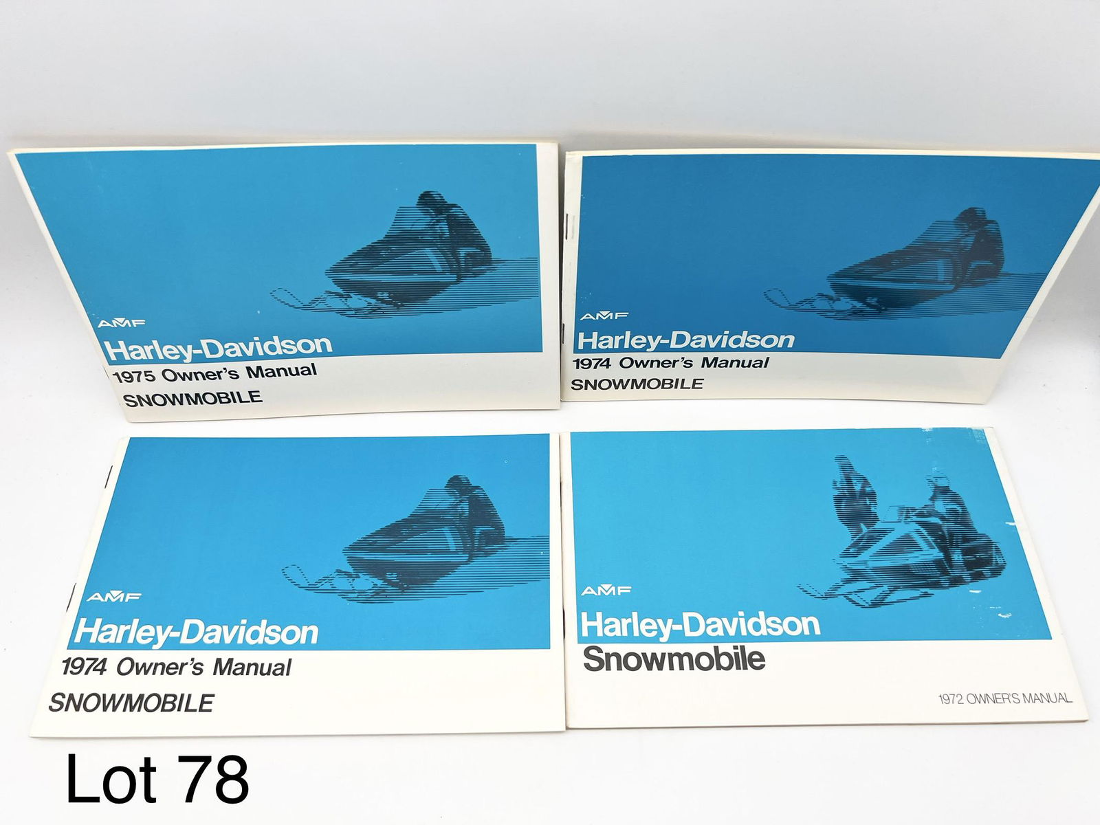 Lot of Harley-Davidson Snowmobile Owner's Manuals from 1970s: Collection of Harley-Davidson Snowmobile owner's manuals from the 1970s. Includes manuals for 1974 Snowmobiles (3) and one for 1975 Snowmobiles.