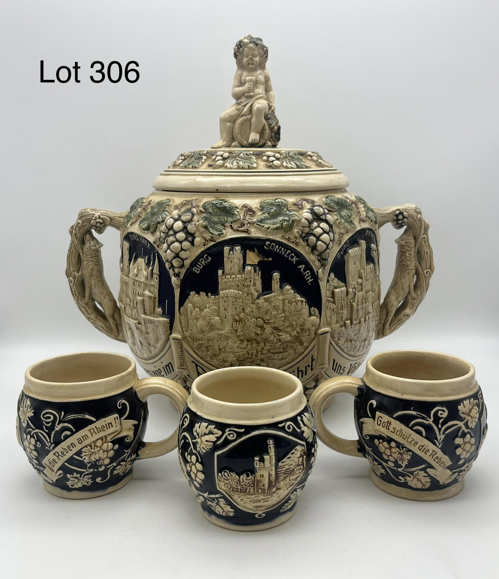 Vintage German Gerz Punch Bowl With Three Mugs (1 of 11)