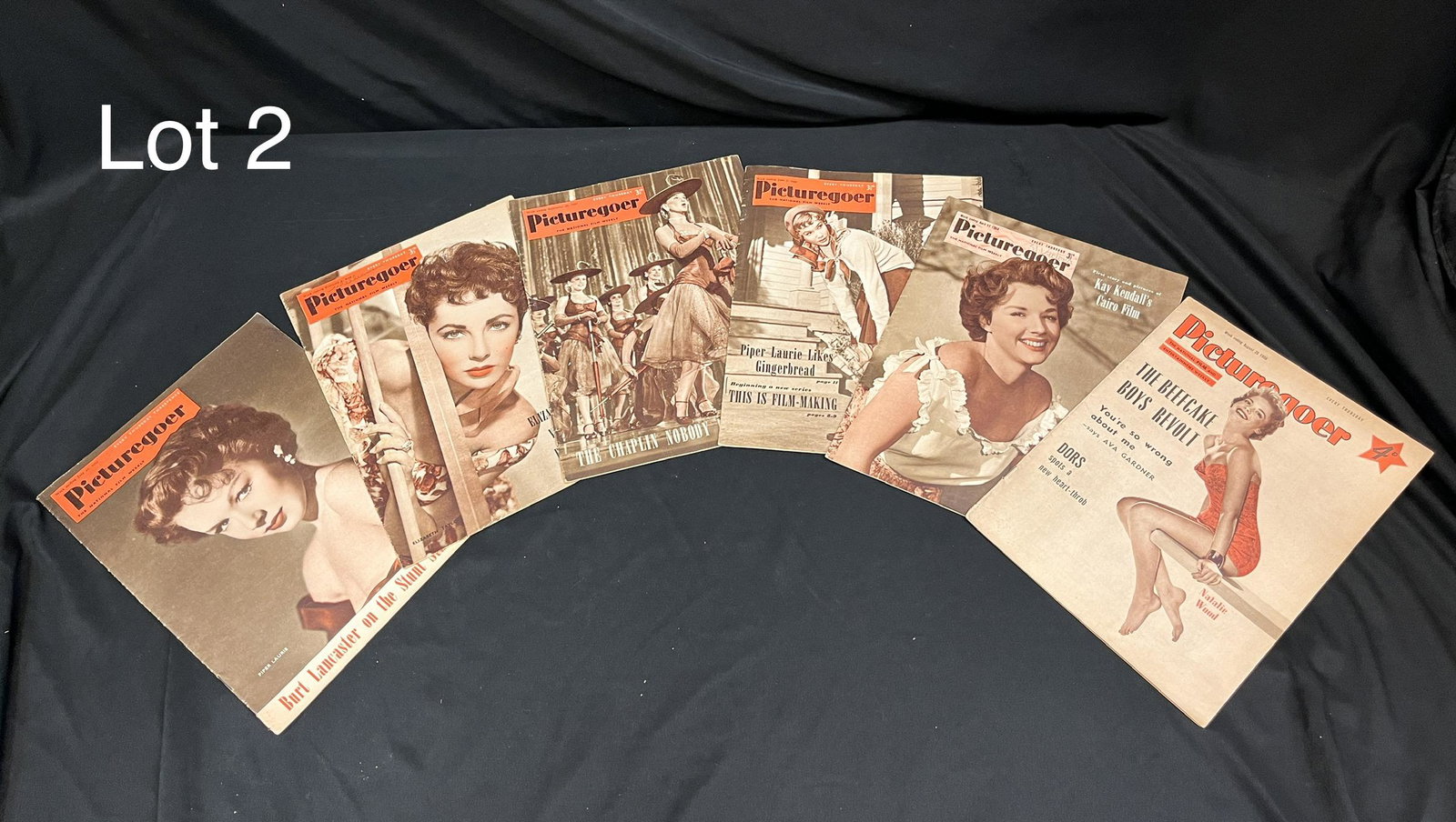Lot of 1950s "Picturegoer" Magazines: A lot of six vintage "Picturegoer" magazines printed through the early 1950s. Lot includes: July 21, 1951 with Piper Laurie, February 2, 1952 with Elizabeth Taylor, June 7, 1952 with Piper Laurie, Sep