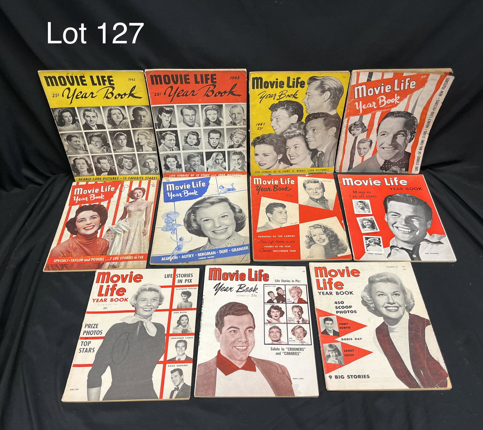 Selection of Midcentury "Movie Life Yearbook" Magazines: A selection of eleven "Movie Life Yearbook" magazines from the 1940s and 50s, cover stars including Rita Hayworth, Bob Wagner, and more.