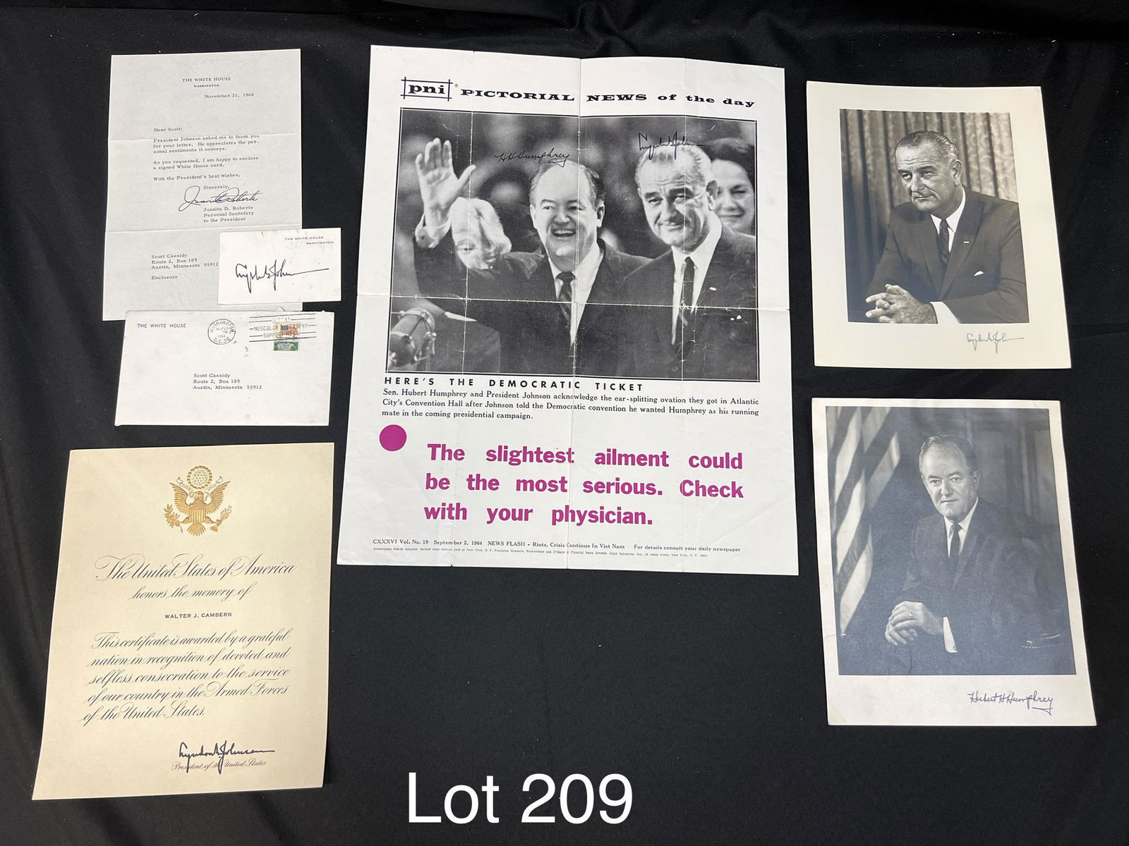 Collection of Signed Lyndon Johnson and Hubert Humphrey Ephemera (1 of 12)