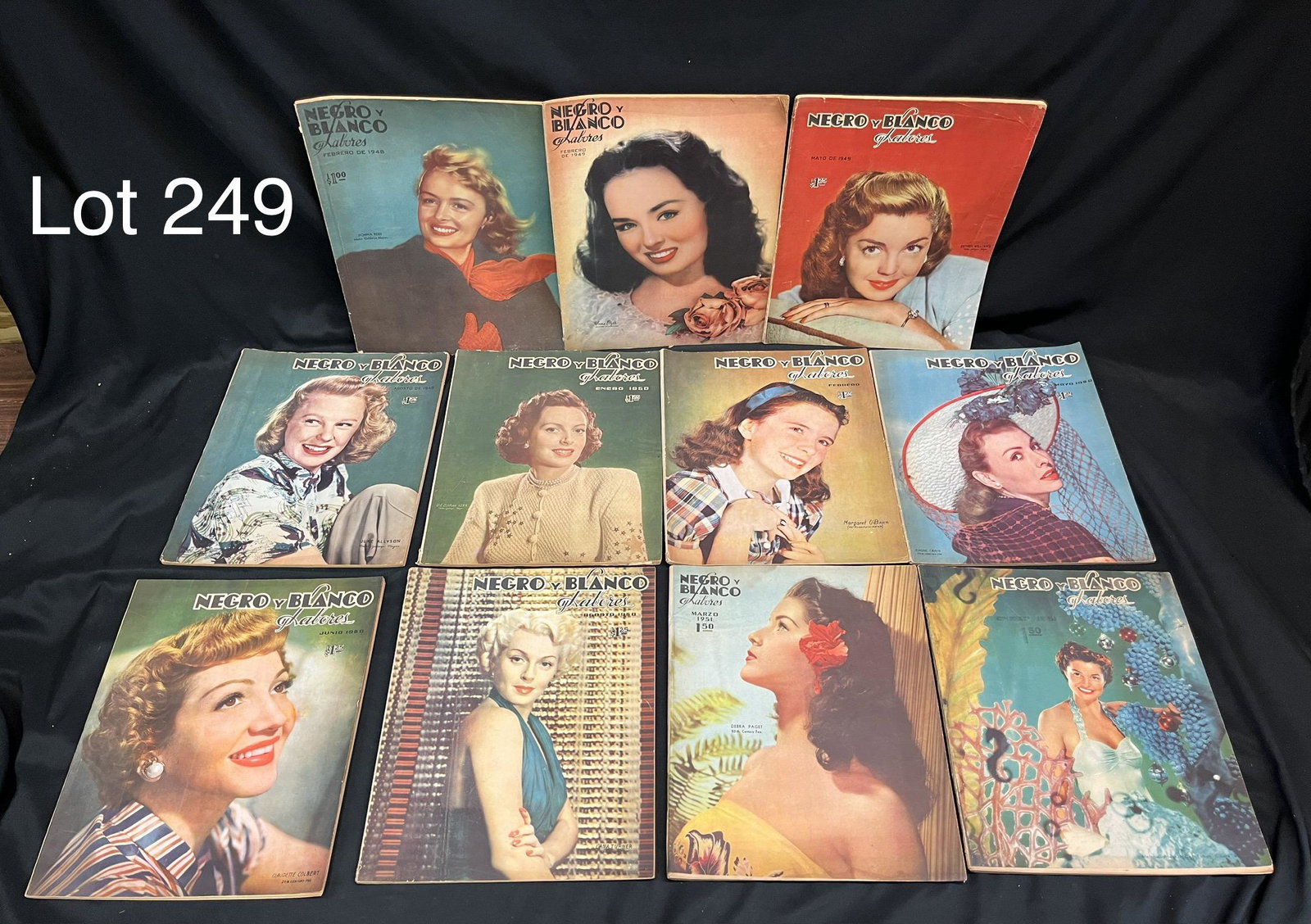 Collection of "Negro y Blanco" Spanish Celebrity Magazines: A collection of eleven midcentury Spanish "Negro y Blanco (y Labores)" celebrity art magazines, all published in the 1940s and 50s. Cover stars include Esther Williams, Ann Blyth, Jeanne Crain, and mo