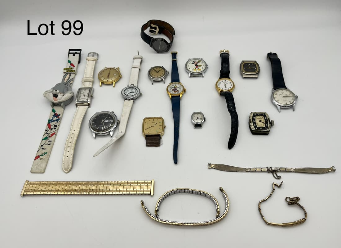 Mixed Lot of Watches and Accessories: A mixed lot of eighteen watches from makers including Geneva, SKAgen, Andre Rouchard, Citizen, Ingraham, and more. Some watches are without straps, though lot includes some straps separately as well.