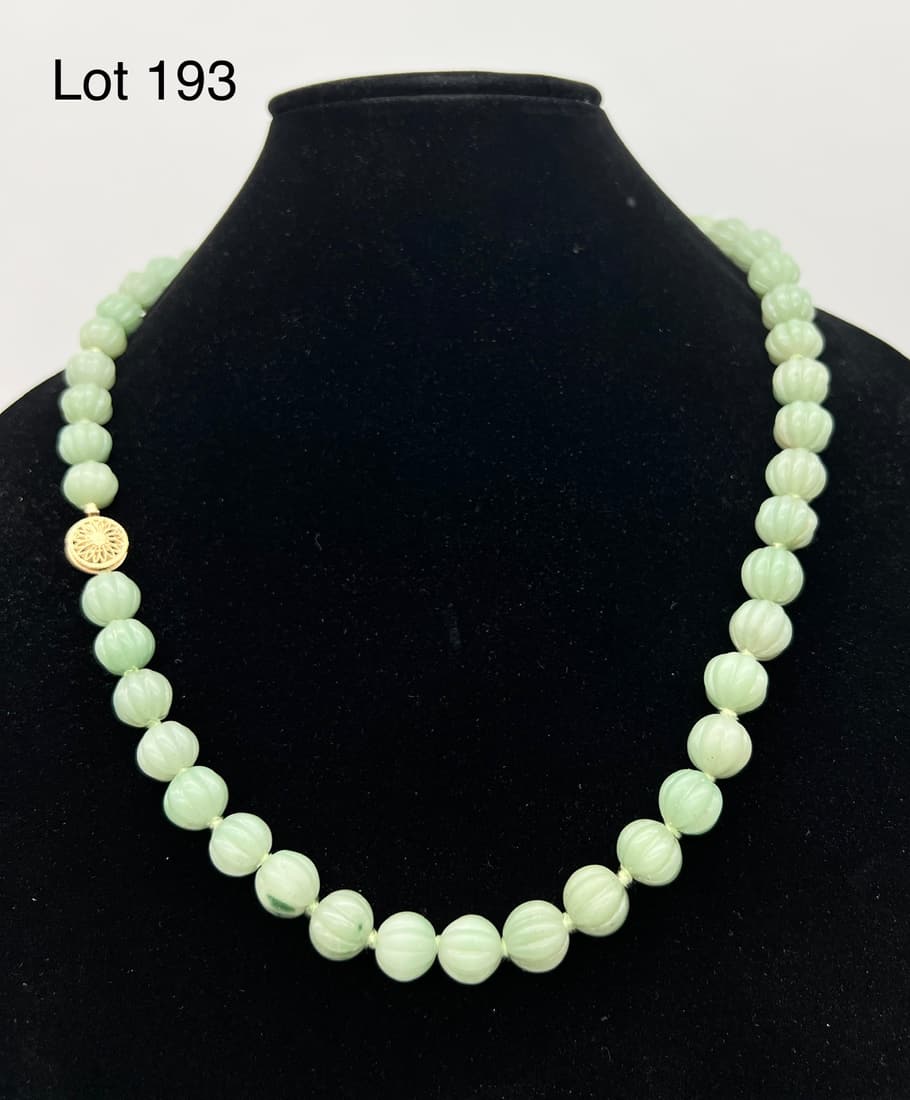 Celadon Jade Bead Necklace with 14K Gold Catch (1 of 4)