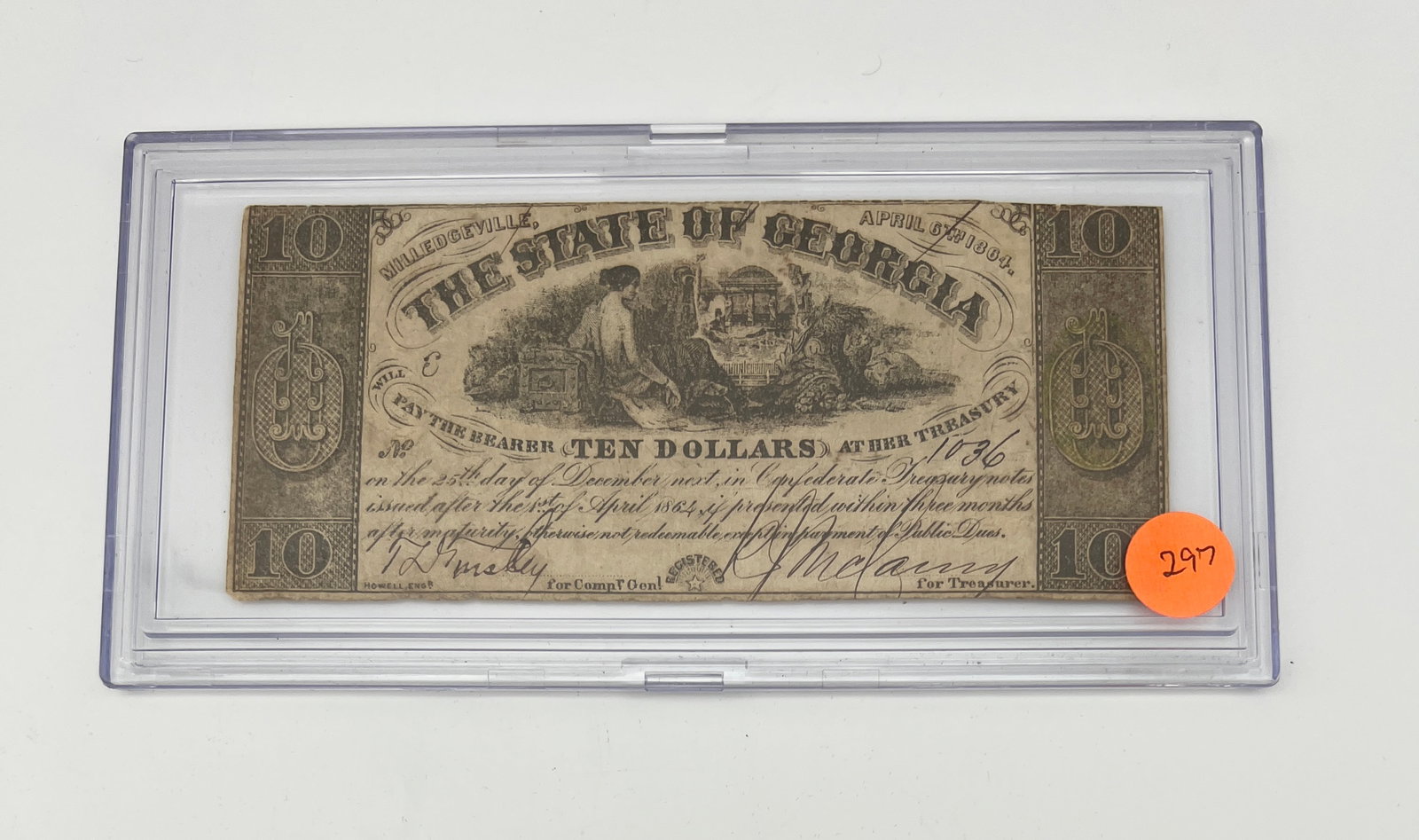 1864 $10 Georgia Confederate Note (1 of 2)
