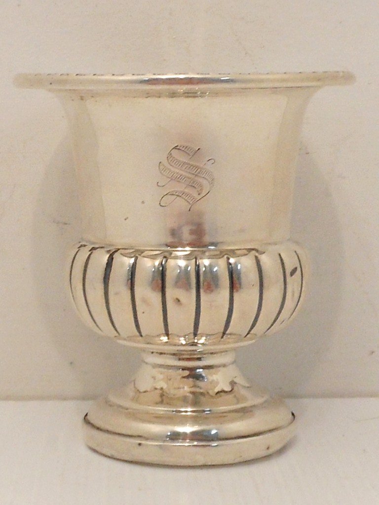 Weighted Sterling Toothpick Holder: 2 3/4" cup, weighted sterling, marked, 1.55 Troy Ozs.