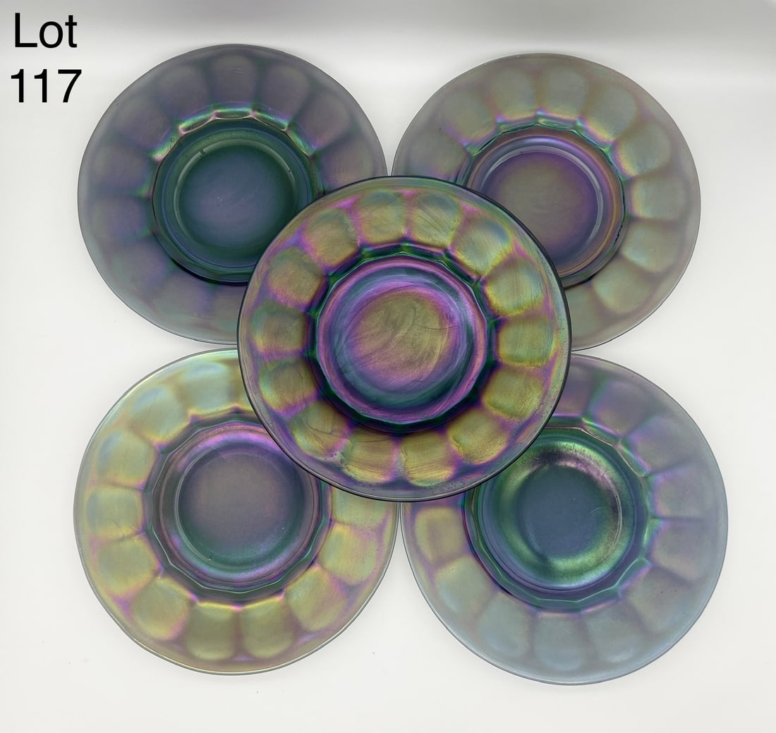 Vintage Iridescent Carnival Glass Dessert Plate Set Auction