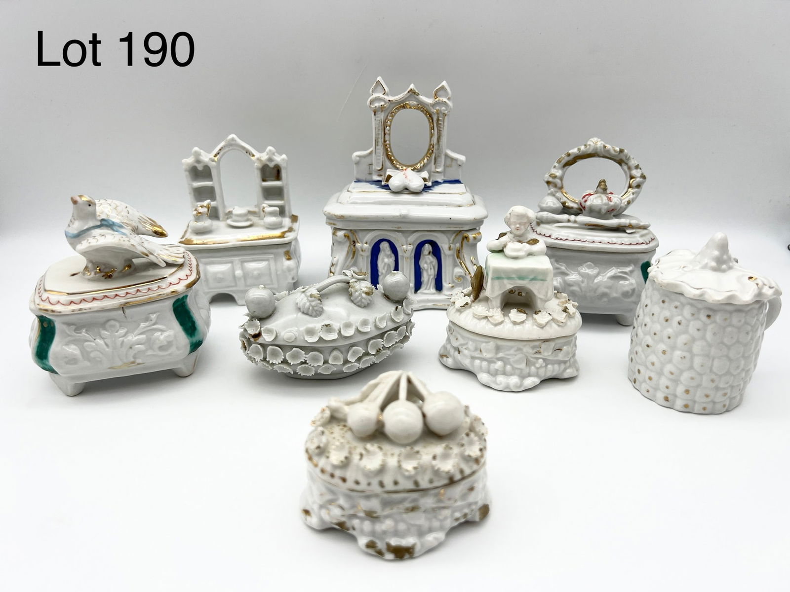 Variety of Victorian China Fairing Trinket Boxes (1 of 9)