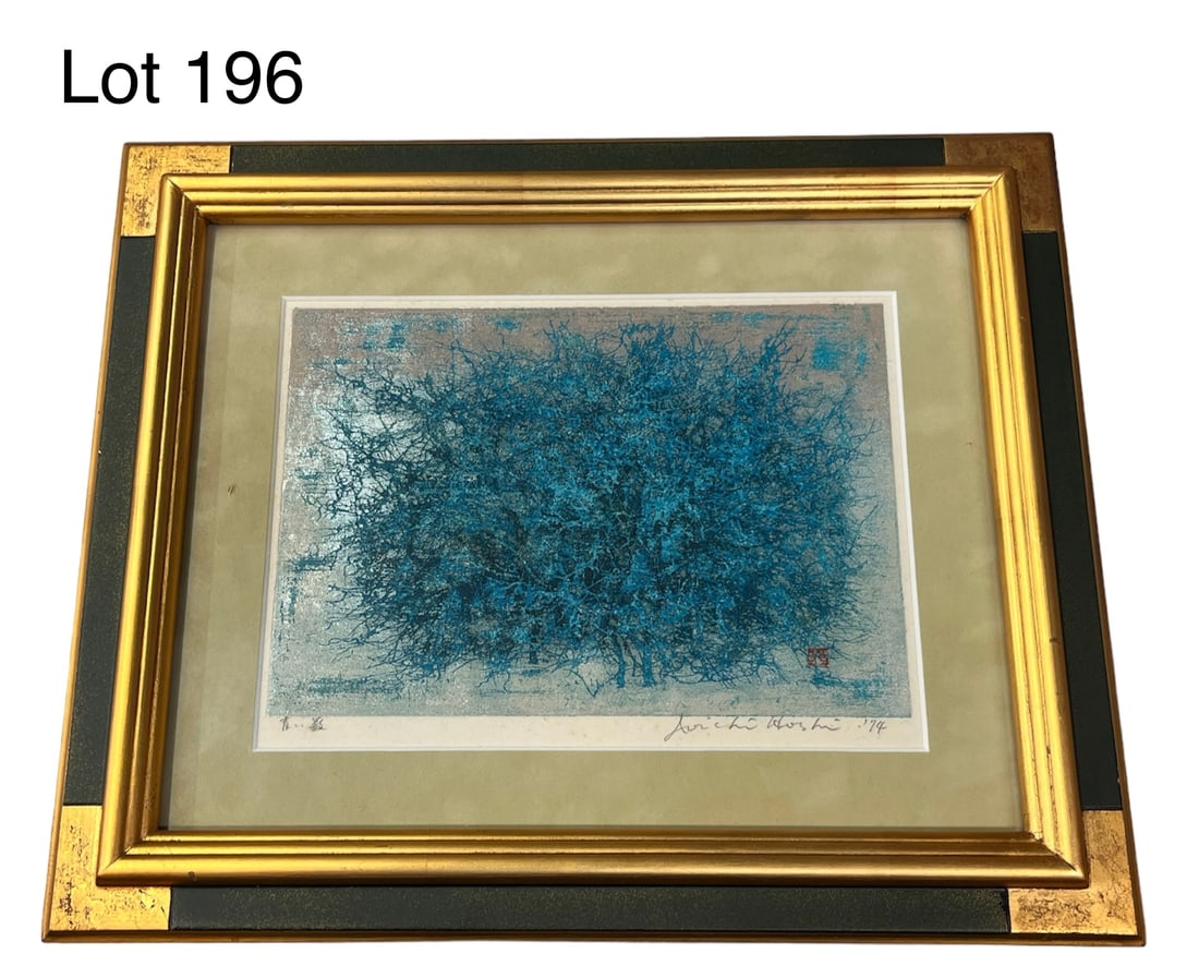 Signed Woodblock Print Titled "Blue Thicket" by Joichi Hoshi (1913-1979) (1 of 9)