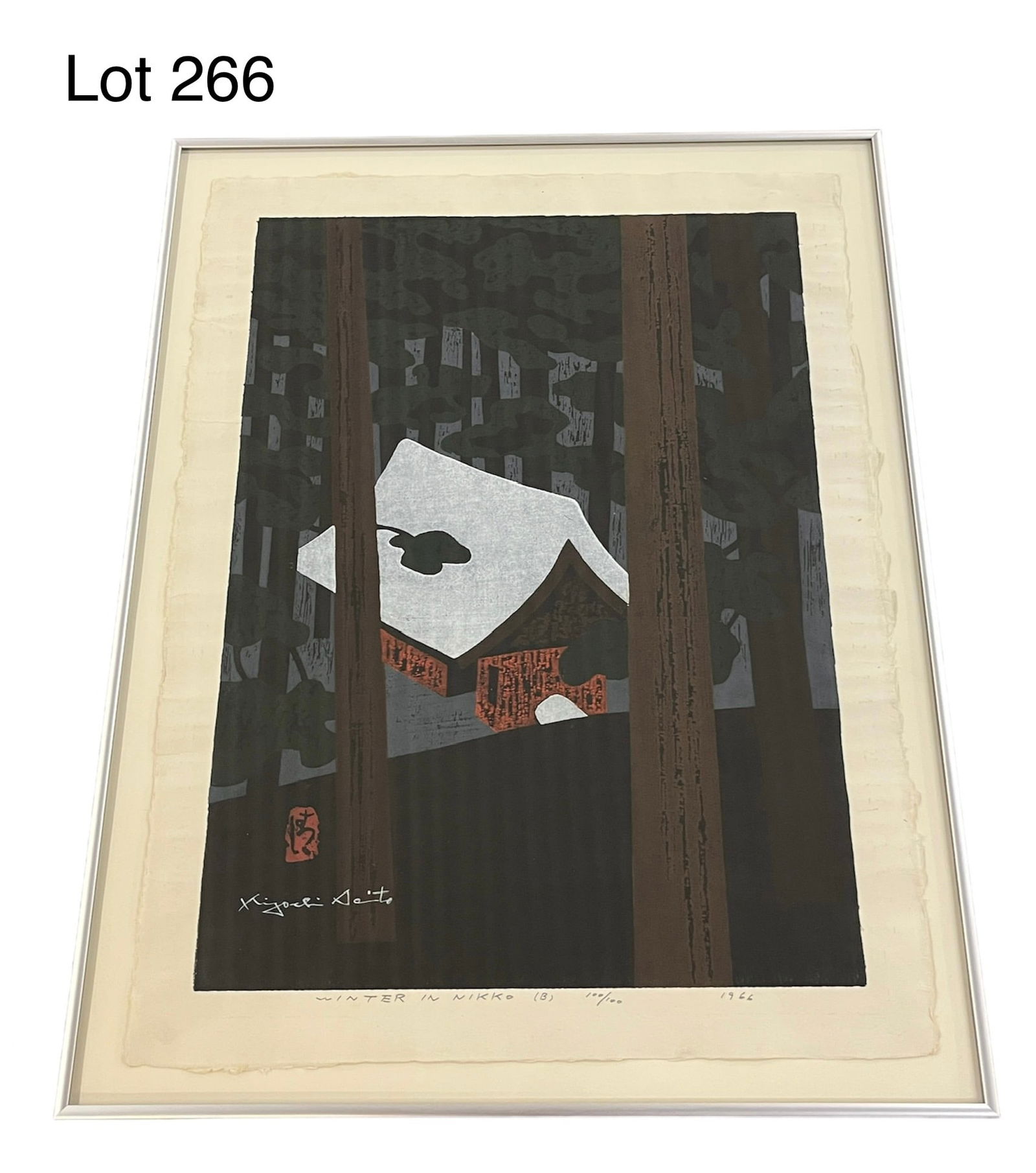 1966 Woodblock Print "Winter in Nikko (B)" by Kiyoshi Saito (1907-1997) (1 of 9)