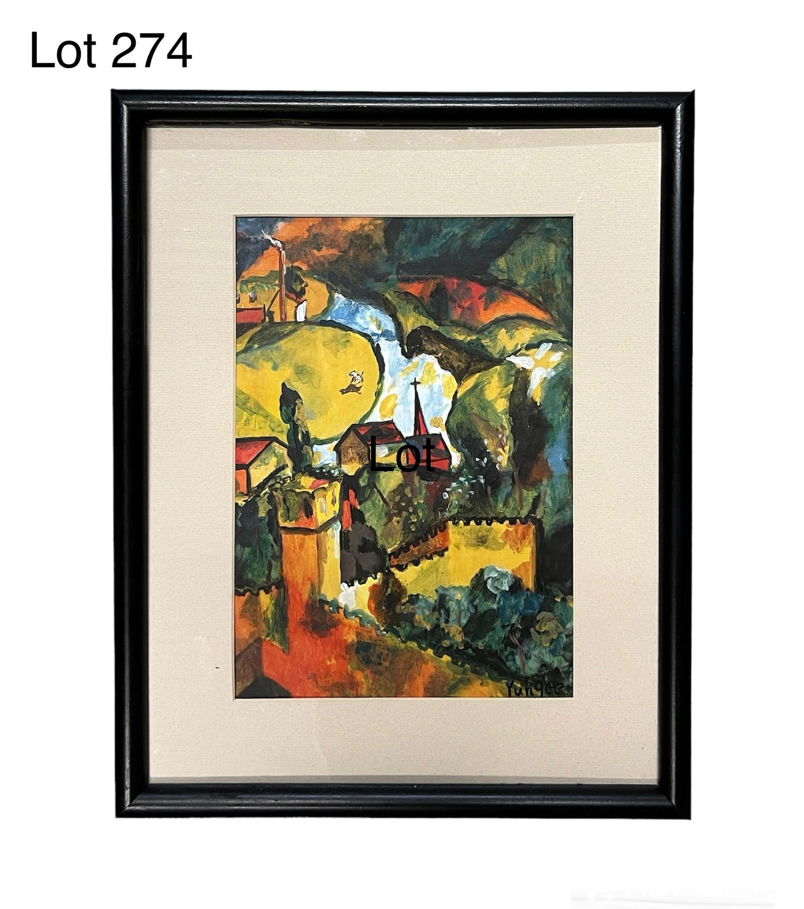 Signed Yun Gee (1906-1963) Oil on Paper of Townscape (1 of 7)