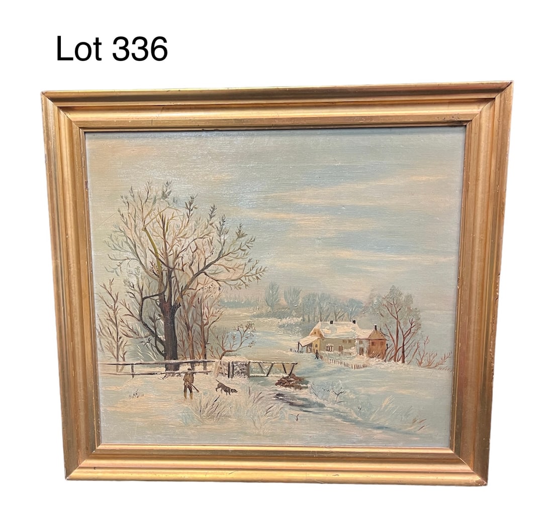 Antique Oil on Canvas of Winter Countryside (1 of 6)