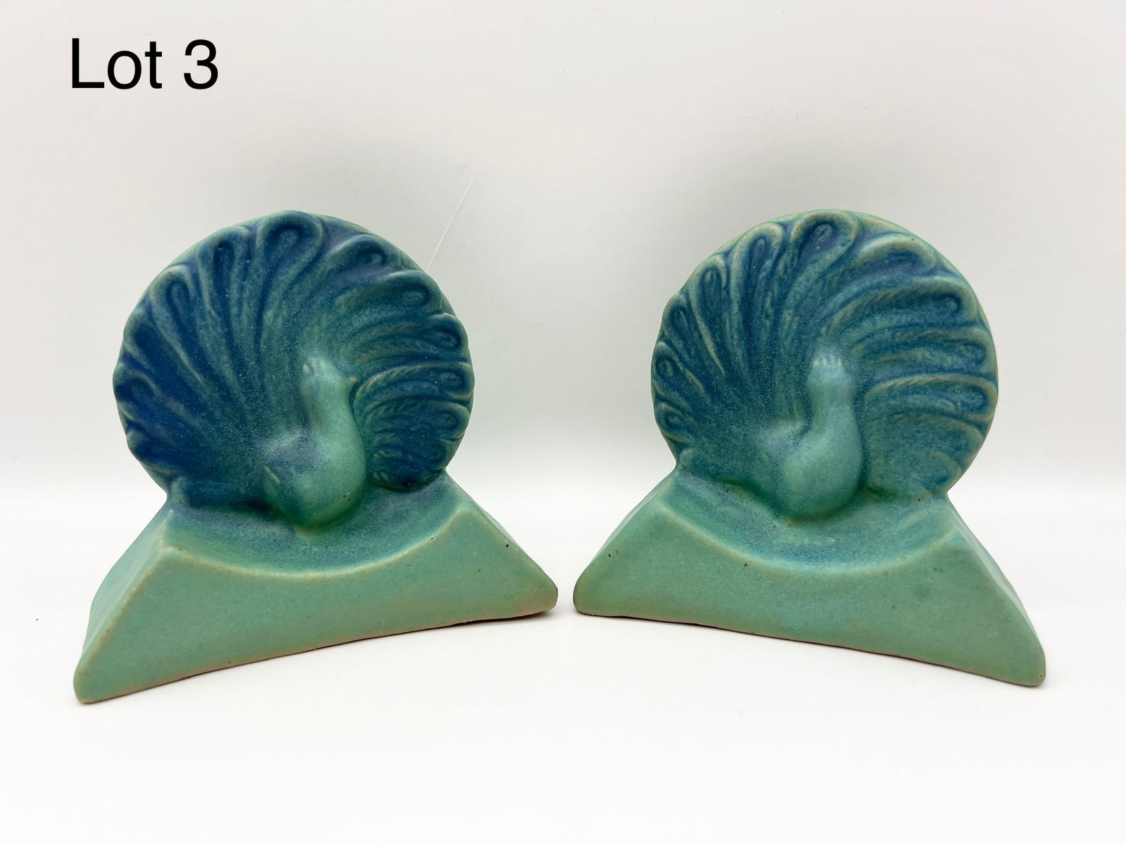 1920s Van Briggle Peacock Bookends (1 of 9)