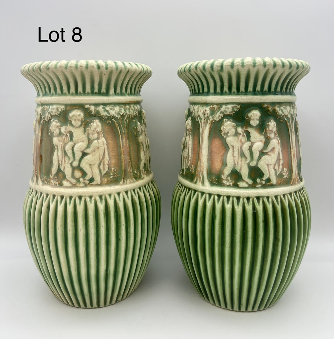 Pair of Roseville Green Donatello Vases (1 of 10)