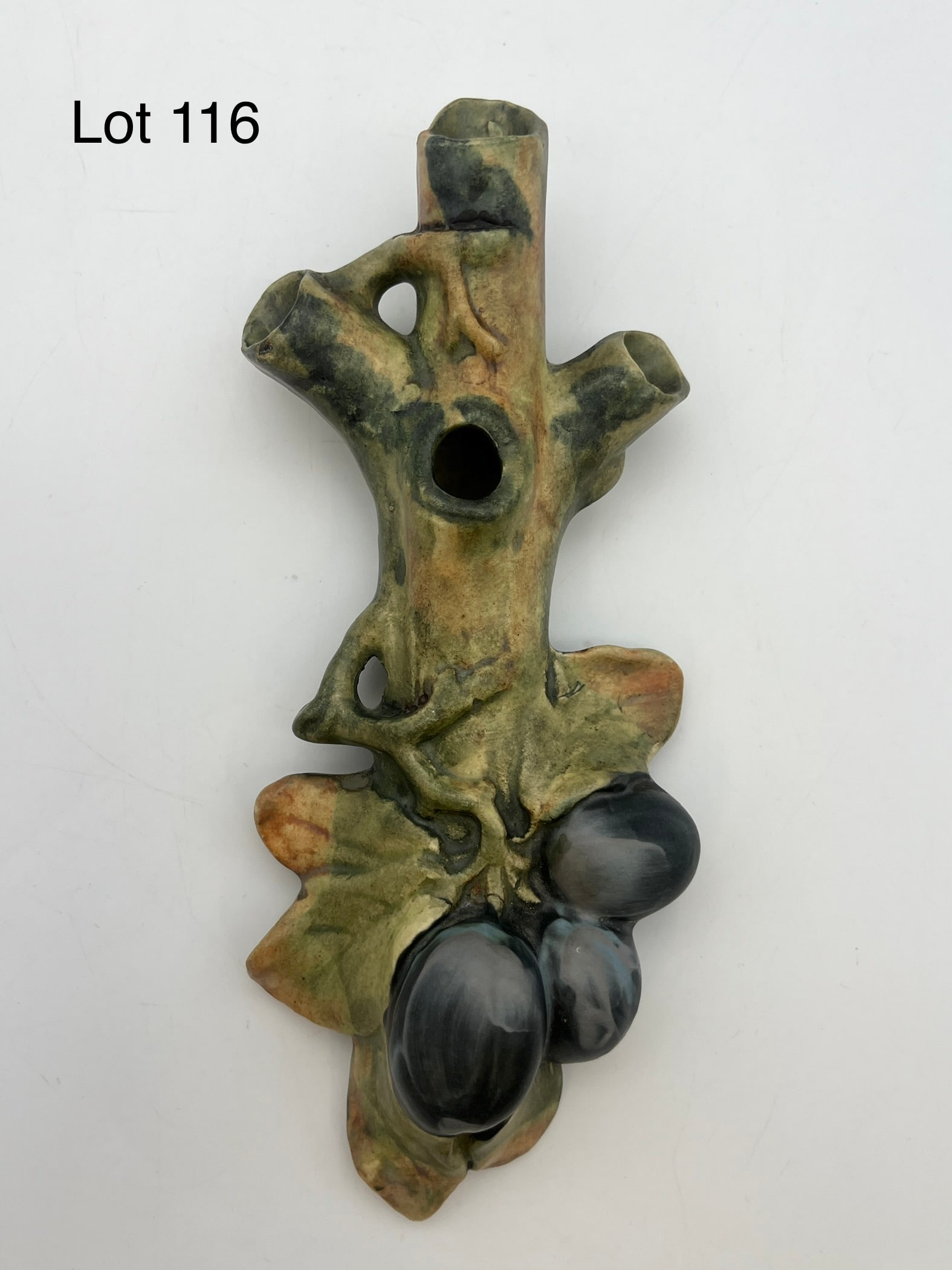 Early 20th Century Weller Woodcraft Plum Wall Pocket (1 of 6)